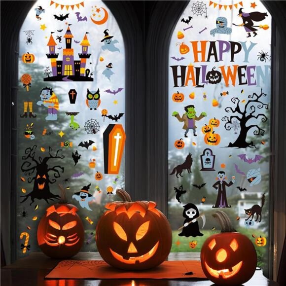 115PCS Halloween Window Clings, 9 Sheets Halloween Decorations, Cute Witch Tree - Picture 6 of 8